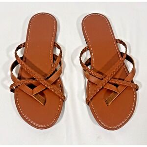 Unbranded Strappy Sandals Women Size 11 Brown Braided Thong Flat Boho Summer